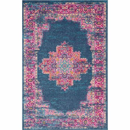 HOMEROOTS 4 x 6 ft. Blue & Pink Medallion Area Rug 385310